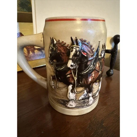 Vintage Budweiser Champion Clydesdales Beer Stein 80s Holiday Made Brazil 1980s - Picture 4 of 10